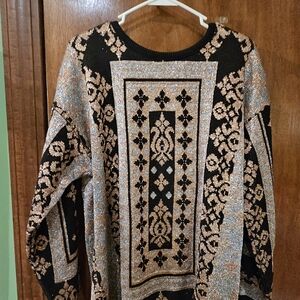 Express Black Sweater with Metallic Rose and Silver Threading